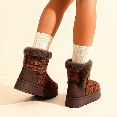 Ultra-Comfort Knit Platform Ankle Boots - Cozy Faux Fur Trim & Stylish Detail
