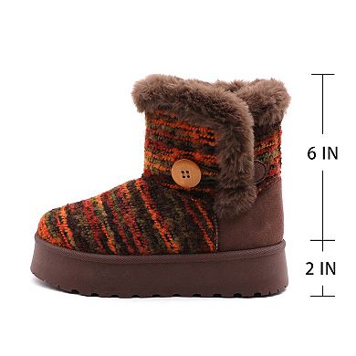 Ultra-Comfort Knit Platform Ankle Boots - Cozy Faux Fur Trim & Stylish Detail