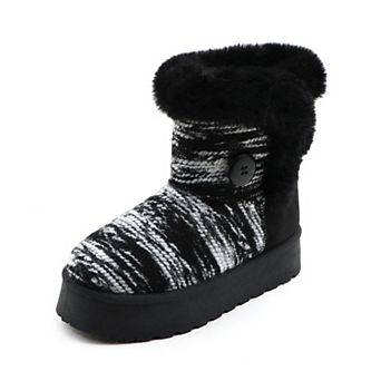 Ultra-Comfort Knit Platform Ankle Boots - Cozy Faux Fur Trim & Stylish Detail