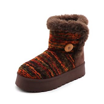 Ultra-Comfort Knit Platform Ankle Boots - Cozy Faux Fur Trim & Stylish Detail