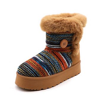 Ultra-Comfort Knit Platform Ankle Boots - Cozy Faux Fur Trim & Stylish Detail