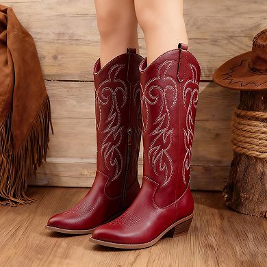 Western Embroidered Tall Boots for Women - Classic Cowboy Style Footwear