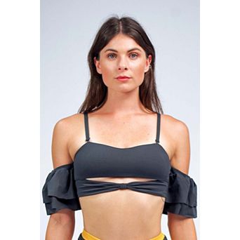 Ty cutout bikini top with ruffle sleeves