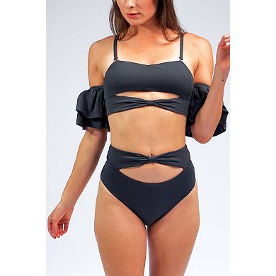 Ty cutout bikini top with ruffle sleeves