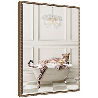 Sylvie Cheetah Traditional Chandelier Bath Framed Canvas by Amy Peterson