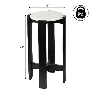 Elena 24" Structured Wood Drink Table and Decorative End Table with White Marble Round Top