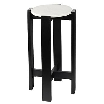Elena 24" Structured Wood Drink Table and Decorative End Table with White Marble Round Top