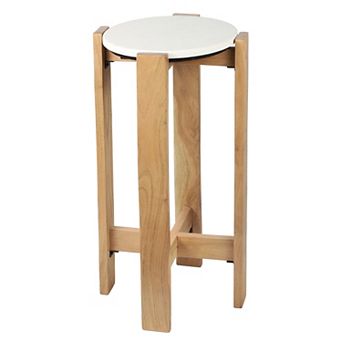 Elena 24" Structured Wood Drink Table and Decorative End Table with White Marble Round Top