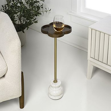 Colby 24.5" Wood/Metal Drink Table and Decorative End Table with Quatrefoil Top, White Marble Base