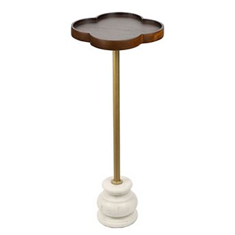 Colby 24.5" Wood/Metal Drink Table and Decorative End Table with Quatrefoil Top, White Marble Base