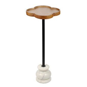 Colby 24.5" Wood/Metal Drink Table and Decorative End Table with Quatrefoil Top, White Marble Base