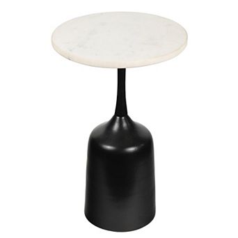 Pip 20.25" Metal Drink Table and Decorative End Table with White Marble Round Top Bell Pedestal Base