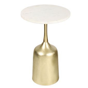 Pip 20.25" Metal Drink Table and Decorative End Table with White Marble Round Top Bell Pedestal Base