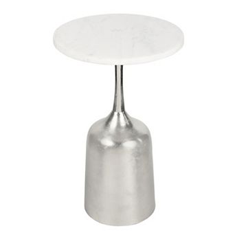 Pip 20.25" Metal Drink Table and Decorative End Table with White Marble Round Top Bell Pedestal Base