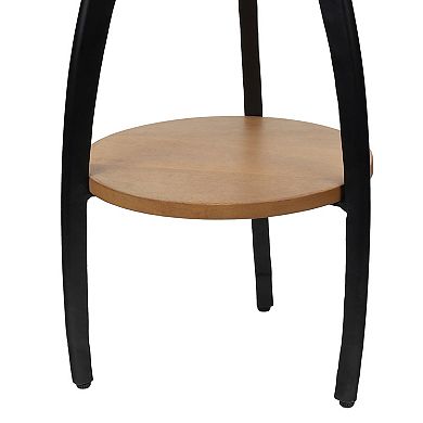 24.5" Metal Tripod Drink Table and Decorative End Table with White Marble Round Top, Wood Undershelf