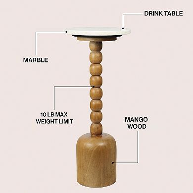 Turner 24.5" Cottage Spindle Wood Column Drink Table and Decorative End Table with Marble Round Top