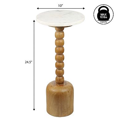 Turner 24.5" Cottage Spindle Wood Column Drink Table and Decorative End Table with Marble Round Top
