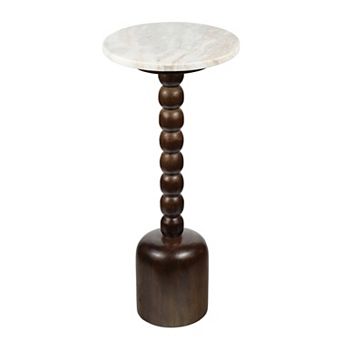 Turner 24.5" Cottage Spindle Wood Column Drink Table and Decorative End Table with Marble Round Top