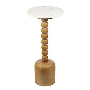 Turner 24.5" Cottage Spindle Wood Column Drink Table and Decorative End Table with Marble Round Top