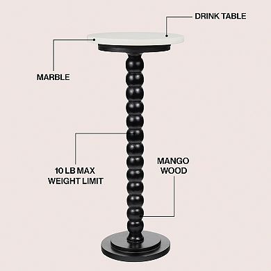 Seraphina 24.75" 2-Tier Metal Frame Drink Table and Decorative End Table with Marble Round Top
