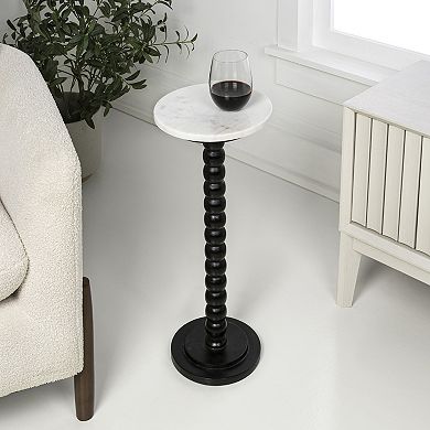 Seraphina 24.75" 2-Tier Metal Frame Drink Table and Decorative End Table with Marble Round Top