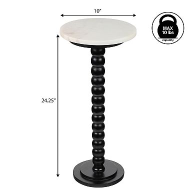 Seraphina 24.75" 2-Tier Metal Frame Drink Table and Decorative End Table with Marble Round Top