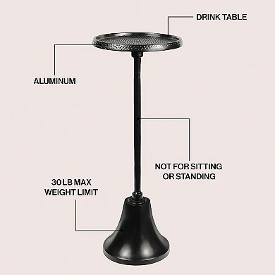 Irida 24" Pedestal Drink Table and Decorative End Table with Hammered Round Top and Bell Base