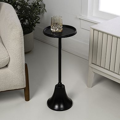 Irida 24" Pedestal Drink Table and Decorative End Table with Hammered Round Top and Bell Base