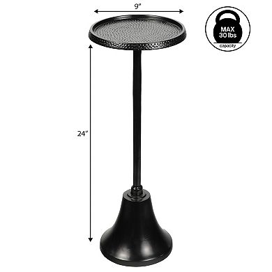 Irida 24" Pedestal Drink Table and Decorative End Table with Hammered Round Top and Bell Base