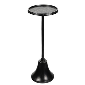 Irida 24" Pedestal Drink Table and Decorative End Table with Hammered Round Top and Bell Base