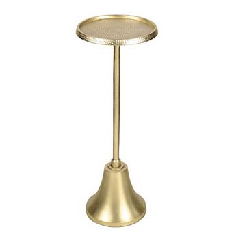 Irida 24" Pedestal Drink Table and Decorative End Table with Hammered Round Top and Bell Base