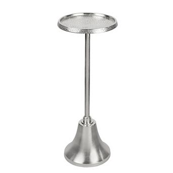 Irida 24" Pedestal Drink Table and Decorative End Table with Hammered Round Top and Bell Base