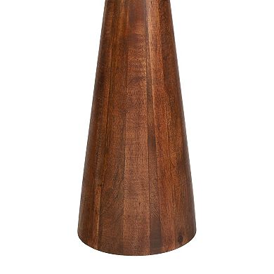 21.5" Mango Wood Drink Table and Decorative End Table with Round Black Glass Top Cone Pedestal Base
