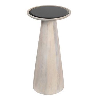 21.5" Mango Wood Drink Table and Decorative End Table with Round Black Glass Top Cone Pedestal Base