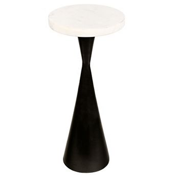 22" Metal Drink Table and Decorative End Table with White Marble Round Top and Cone Pedestal Base