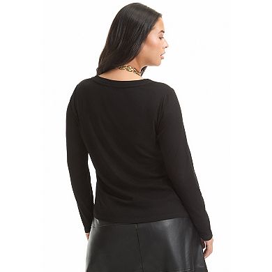 June + Vie Women's Plus Size Ribbed Scoopneck Top