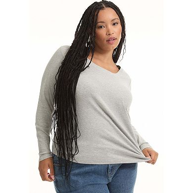 June & Vie Women's Plus Size Ribbed Scoopneck Top