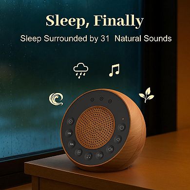 White Noise Machine Sounds Loud Stereo Sound Auto-off Timer Adjustable Volume Sleep Adult -wood