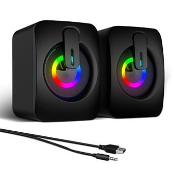 light Computer Speakers Usb-powered With 7-color Backlight 3.5mm Compact Soundbar Desktop