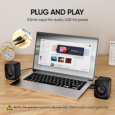 light Computer Speakers Usb-powered With 7-color Backlight 3.5mm Compact Soundbar Desktop