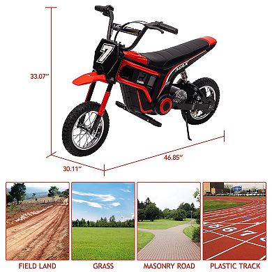 24V 350W Kids Electric Dirt Bike, 3-Speed Motorcycle w/ Suspension, Max Speed 14.29MPH
