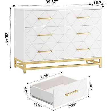 Multi-Room TV Console, 6-Drawer Wood Entertainment Center for Bedroom & Living Room