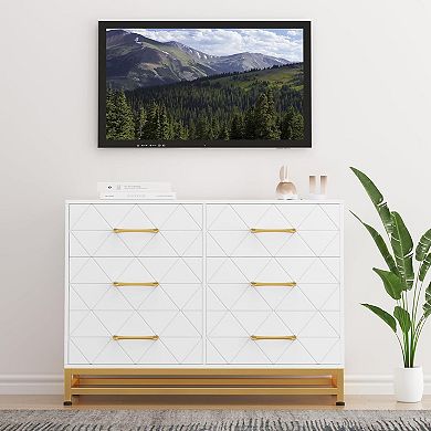 Multi-Room TV Console, 6-Drawer Wood Entertainment Center for Bedroom & Living Room