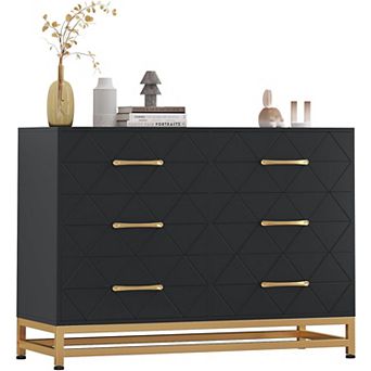 Multi-Room TV Console, 6-Drawer Wood Entertainment Center for Bedroom & Living Room