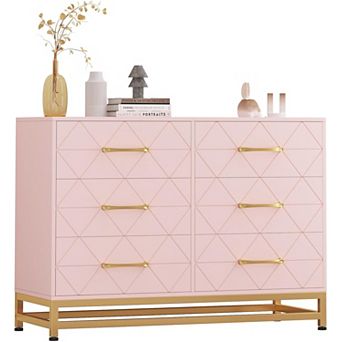 Multi-Room TV Console, 6-Drawer Wood Entertainment Center for Bedroom & Living Room