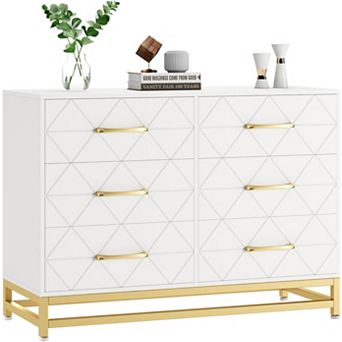 Multi-Room TV Console, 6-Drawer Wood Entertainment Center for Bedroom & Living Room