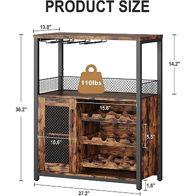 3-Tier Wine Bar Cabinet with LED Lights, Detachable Rack & Glass Holder for Living Room