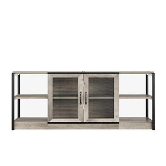 63 Inch Farmhouse Style TV Console with Storage Shelves & Cabinet, Wooden