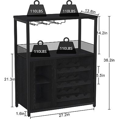 Wine & Coffee Bar Cabinet with Detachable Rack, Adjustable Shelves & Glass Holders for Kitchen