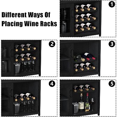 Wine & Coffee Bar Cabinet with Detachable Rack, Adjustable Shelves & Glass Holders for Kitchen